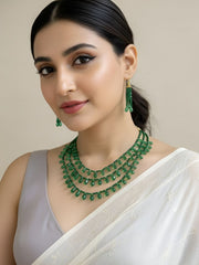 Beautiful Handcrafted Layered Green Teardrop Hydro Beads Necklace With Earrings For Women