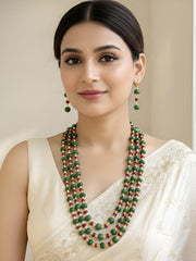 Elegant Semi Precious Red Jade & Green Kharbuja Multicolor Beaded Necklace Set - Pumpkin Beaded Jewelry