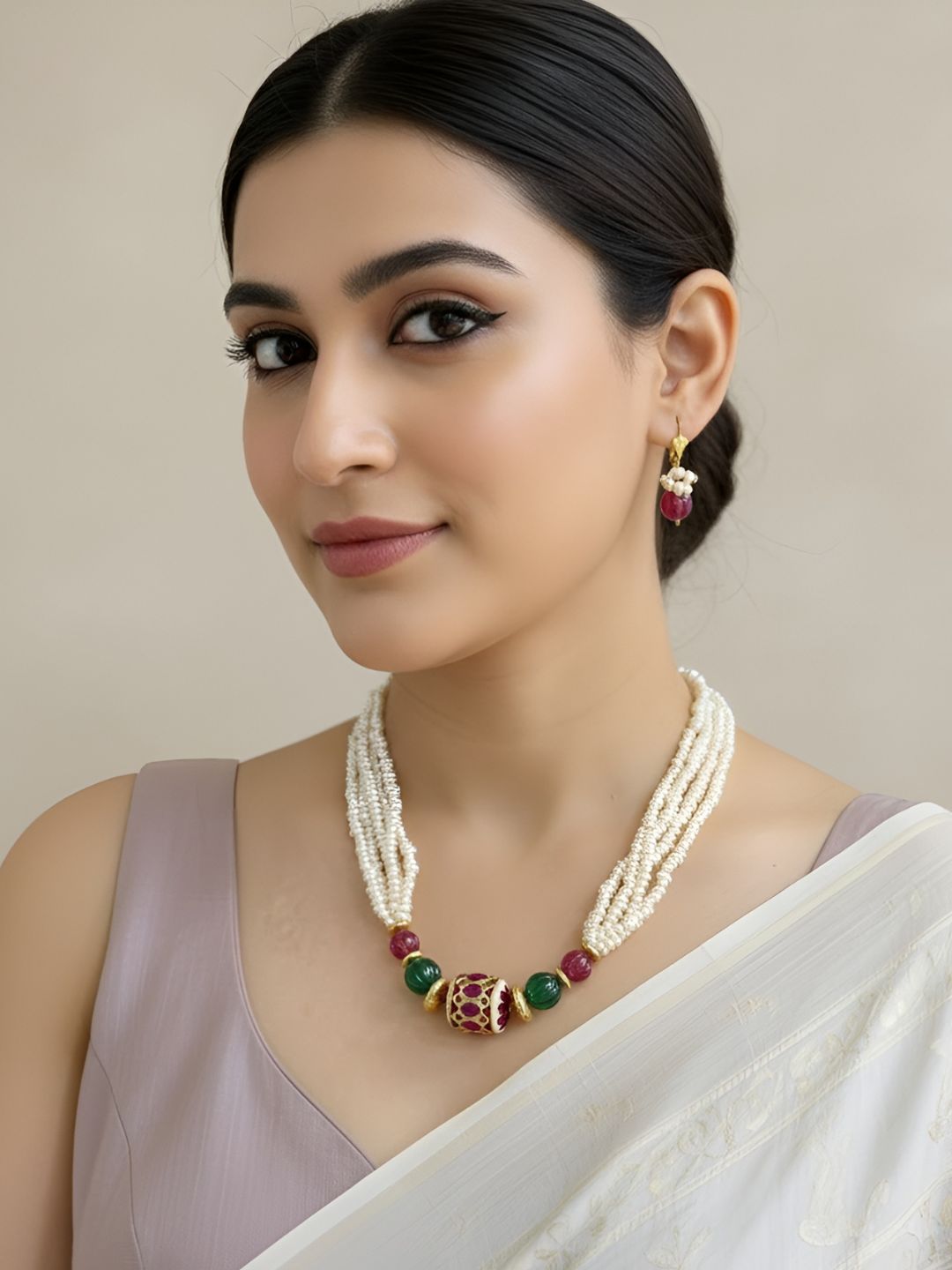 Hyderabadi Original Freshwater Pearls Beaded Necklace Set For Women - Traditional And Ethnic Wear