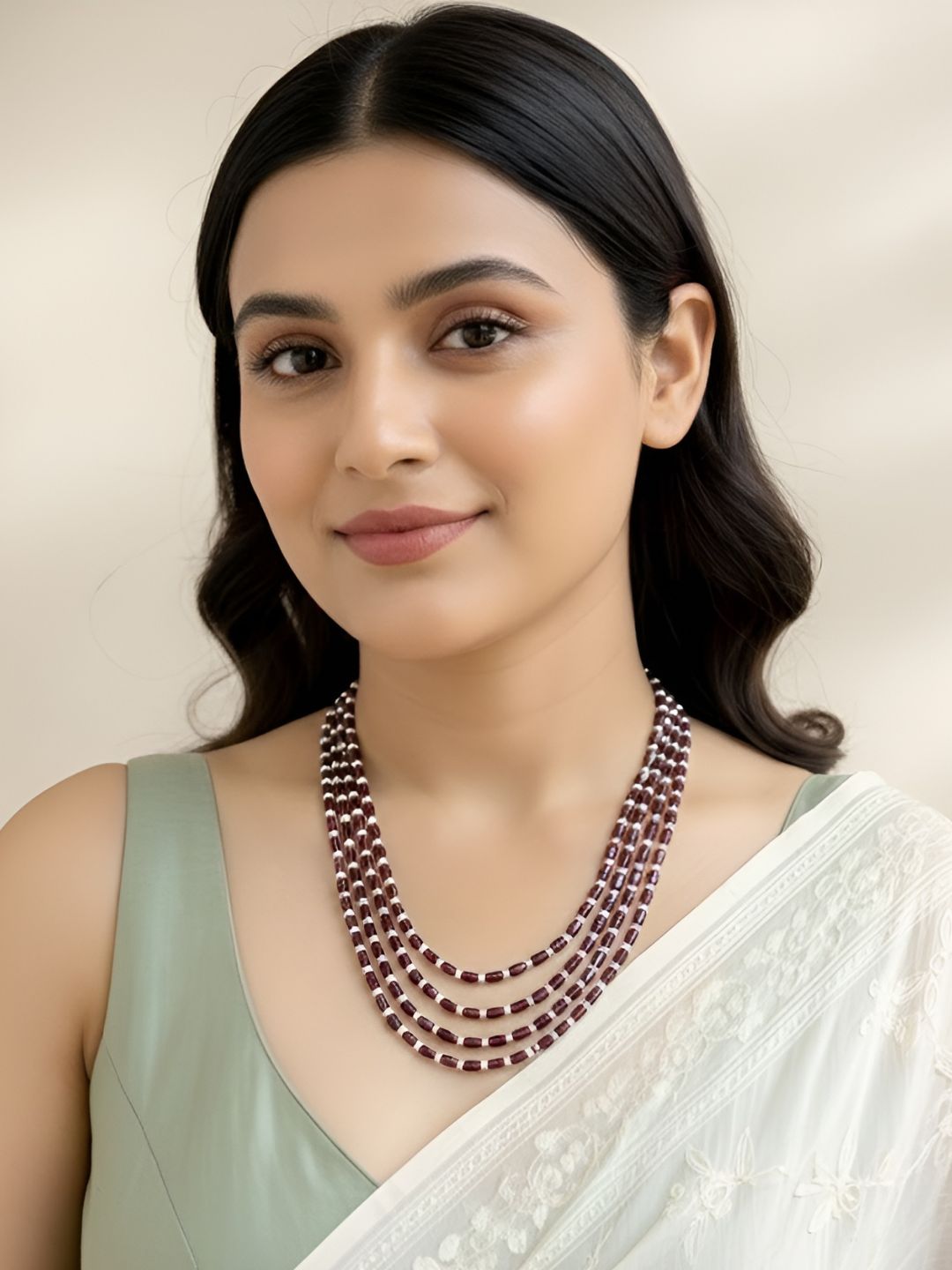 Elegant Semi Precious Freshwater Pearl And Garnet Gemstone Beaded Necklace For Women