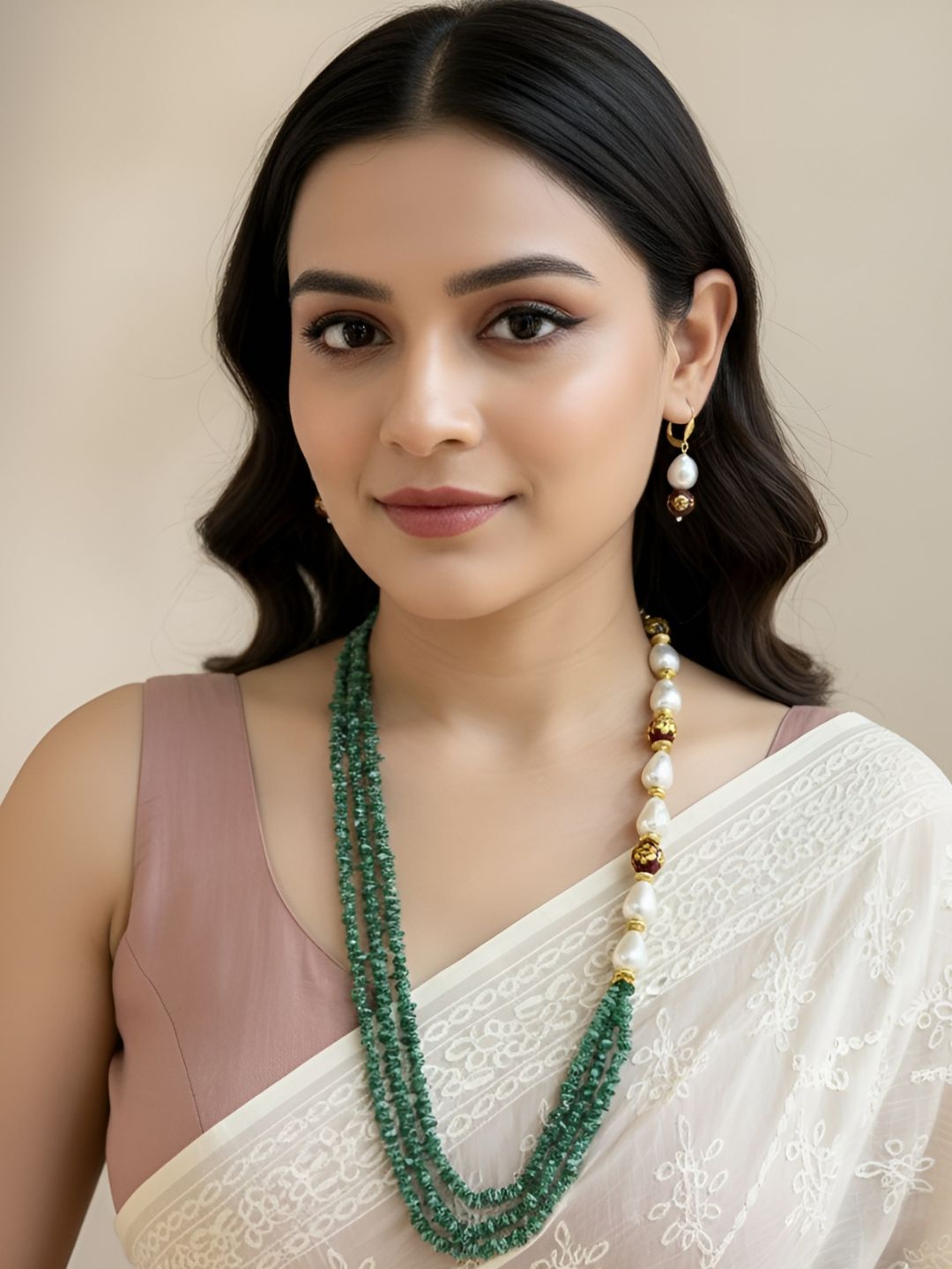 Designer Semi Precious Green Jade Chips Beads Necklace For Women - Green Beads Necklace