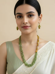 Semi Precious Yellow Onyx And Peridot Beads Necklace Set - Gemstone Beads Jewelry