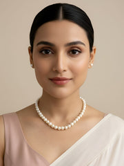 Natural Single Line Freshwater Real Pearl Beaded Necklace Set - Elegant Pearl Necklace Set