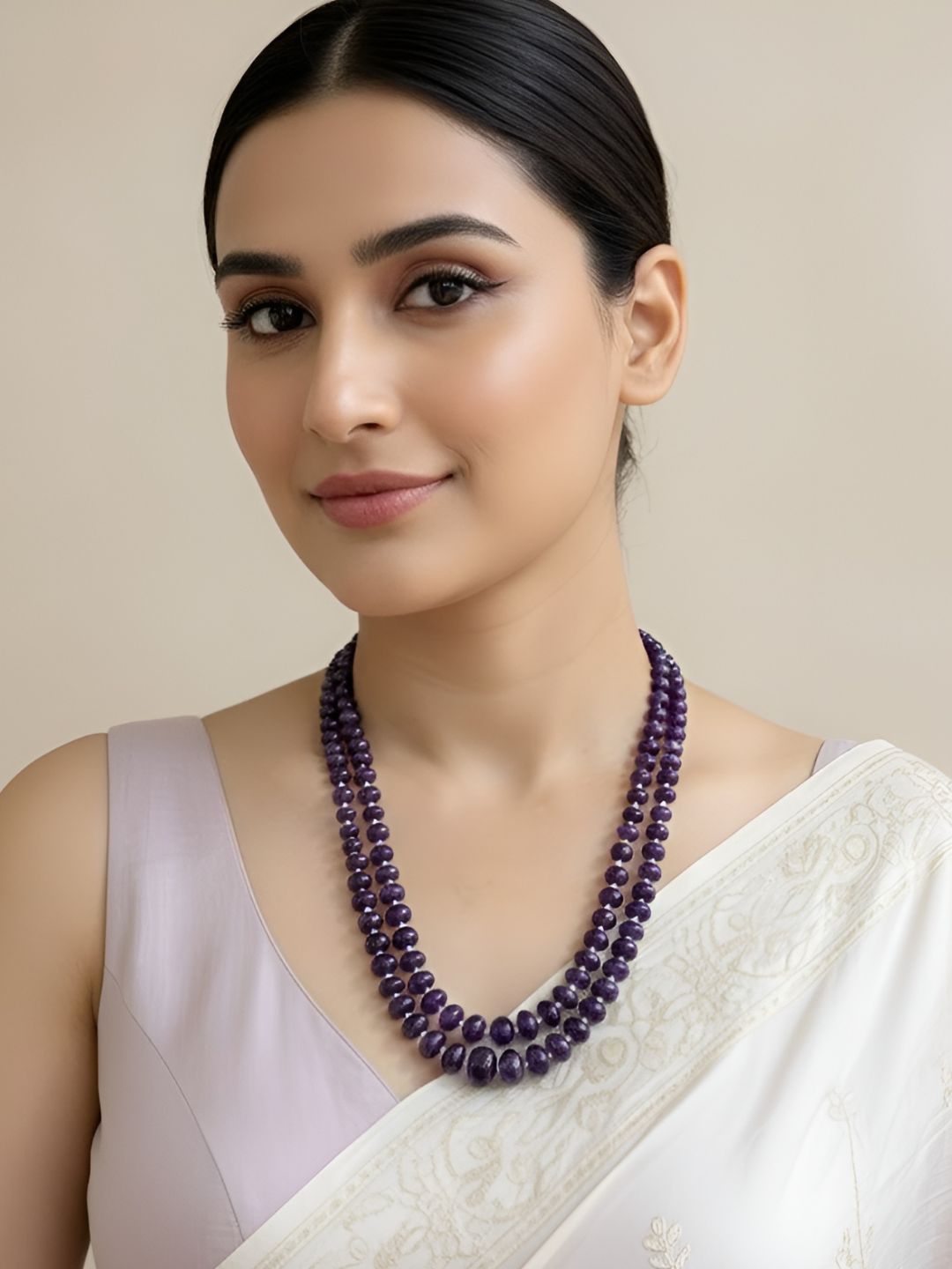 Semi Precious Rondelle Shape Natural Amethyst Beaded Necklace - Elegant Purple Beads Necklace For Women