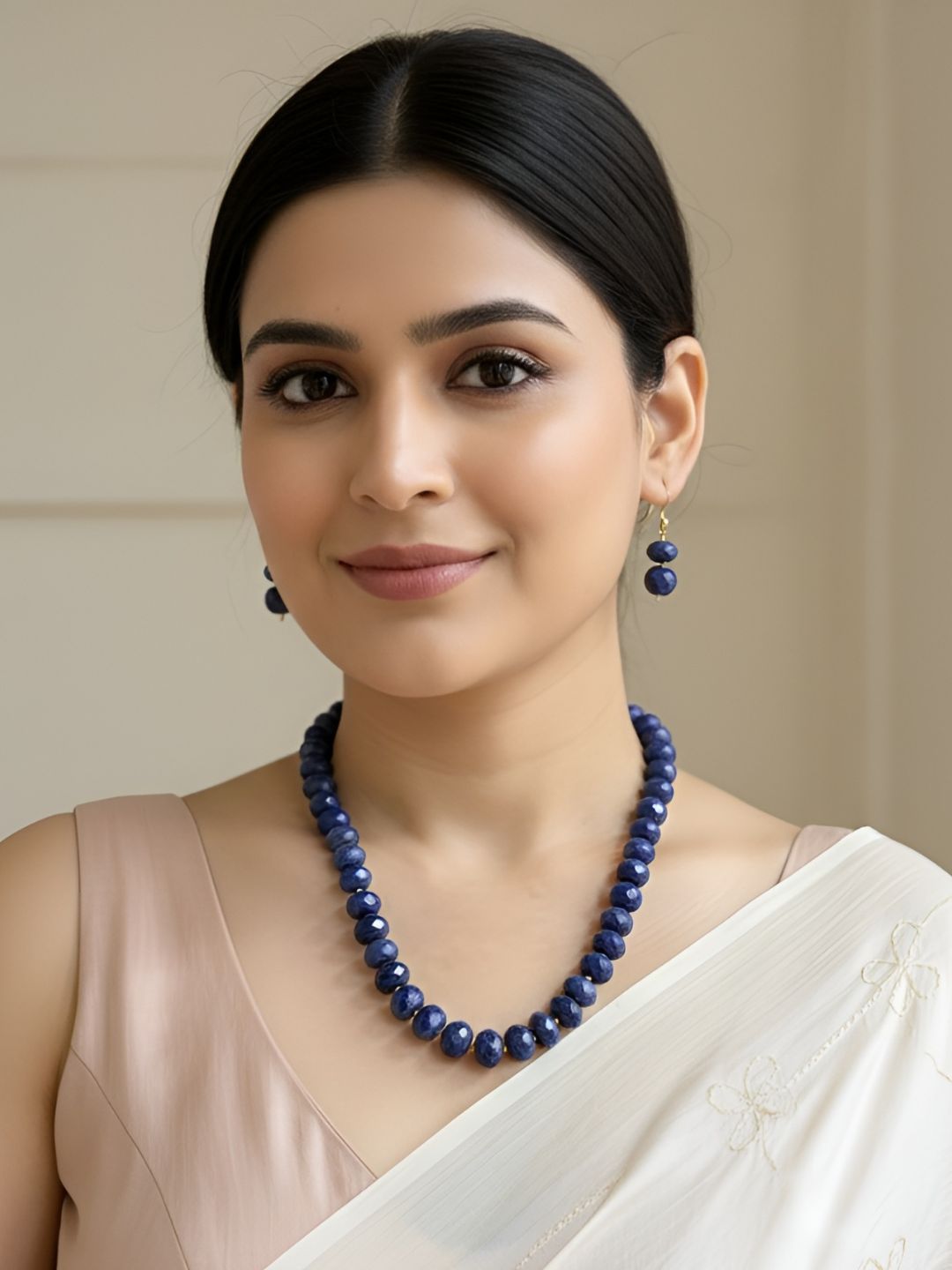 Semi Precious Faceted Lapis Lazuli Rondelle Shape Beaded Necklace - Blue Beads Necklace For Women