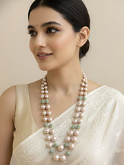 Elegant Long Layered Shell Pearls Beaded Necklace - Pearl Necklace For Women