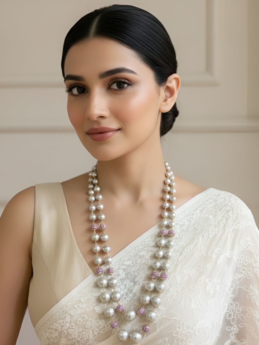 Elegant Long Layered Grey Shell Pearls Beaded Necklace - Pearl Necklace For Women