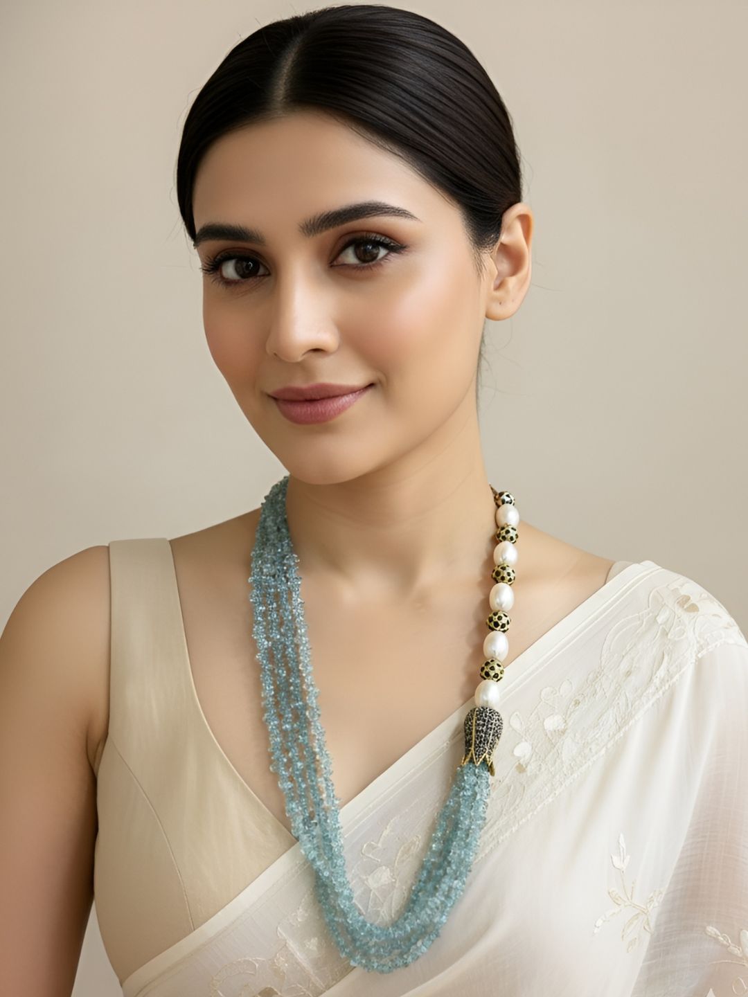 Semi Precious Layered Blue Beaded Necklace For Women - Gemstone Beads Necklaces