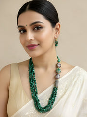 Semi Precious Natural Malachite Green Beaded Jewelry Set | Designer Gemstone Beads Jewelry Set For Women