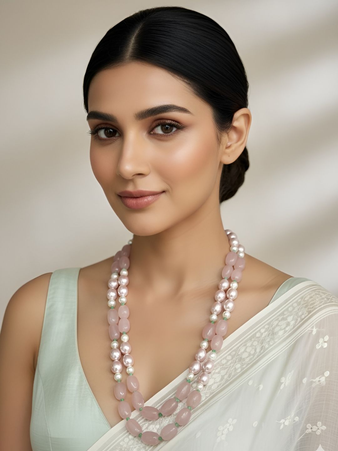 Designer Semi-Precious Long Pearls and Gemstone Beaded Necklace Set– Jade Beads and Shell Pearls Necklace Design by Gehna Shop