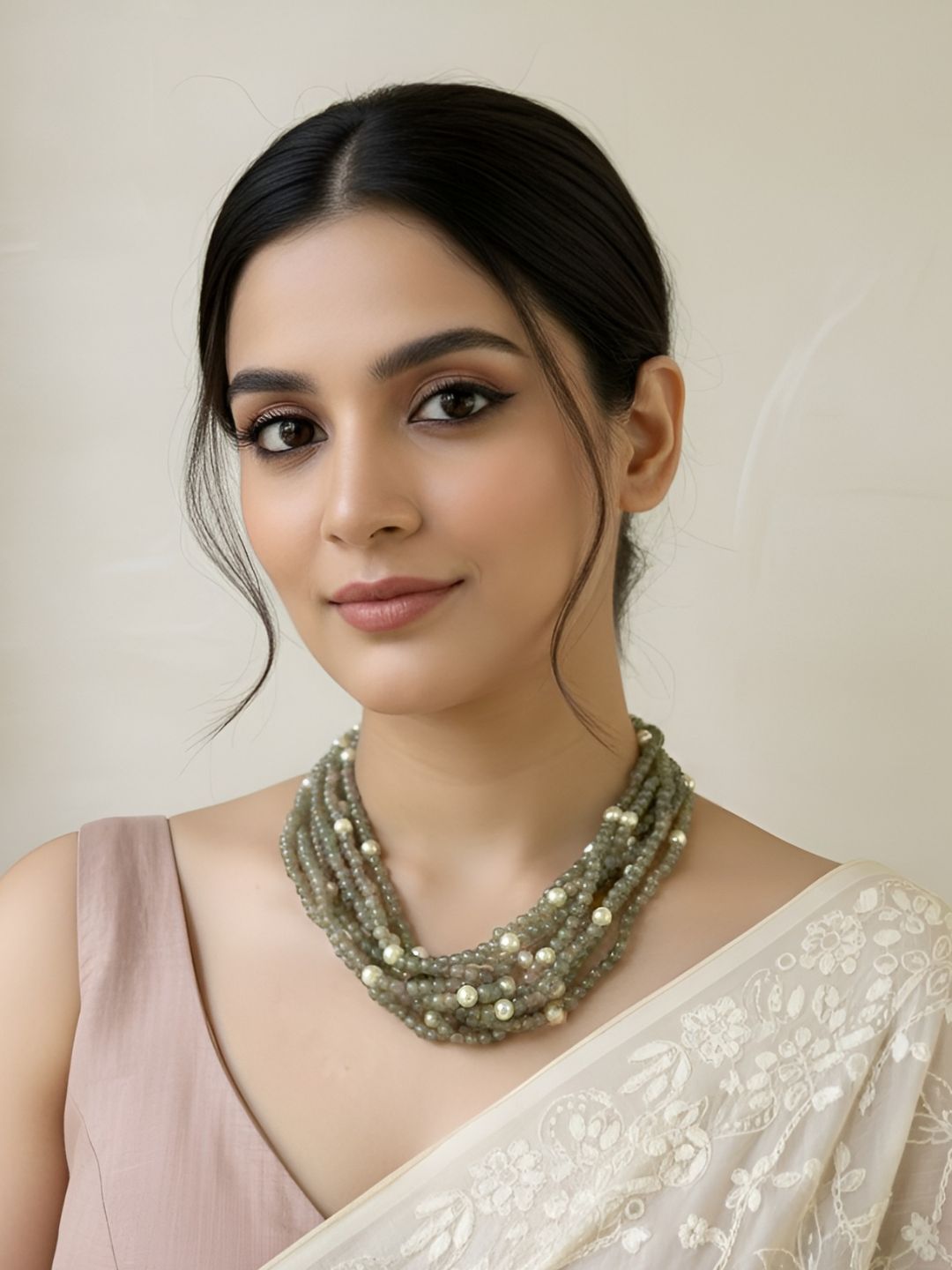 Pastel Green Multi Strand Gemstone Beaded Necklace - Elegant Semi-Precious Stones Jewelry