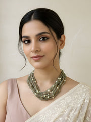 Pastel Green Multi Strand Gemstone Beaded Necklace - Elegant Semi-Precious Stones Jewelry