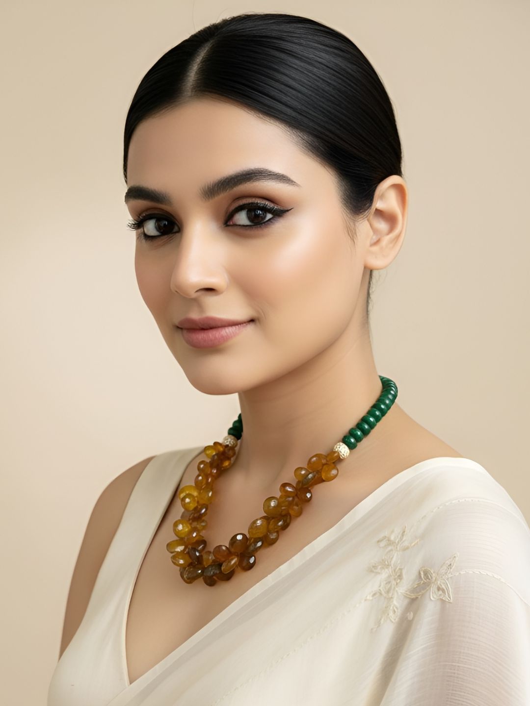 Exquisite Handmade Natural Faceted Carnelian Almond Shape Beaded Necklace Set - Perfect Indo Western Wear