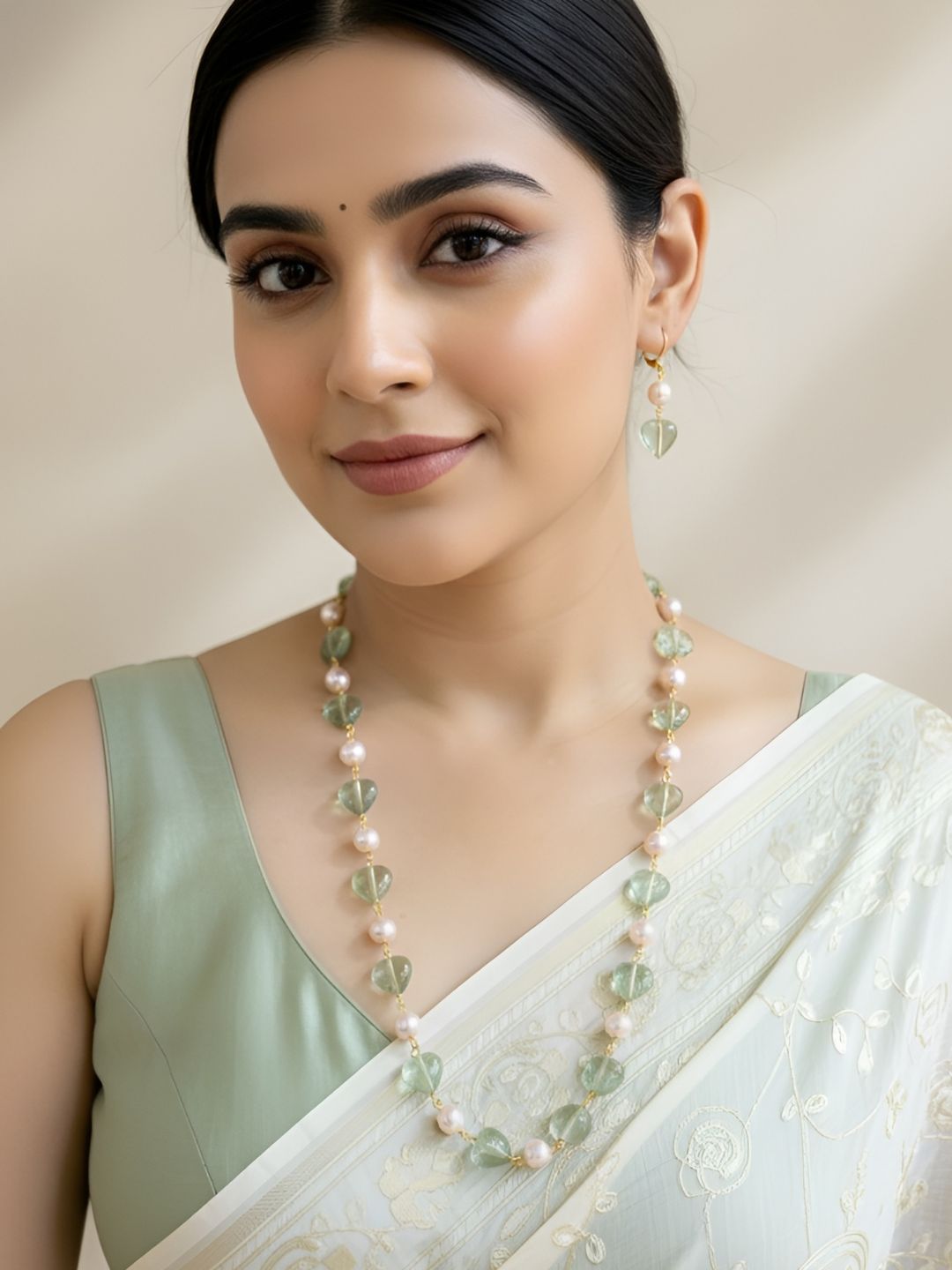 Single Strand Natural Fluorite Beaded Necklace Set For Women - Handmade Gemstone Beaded Jewelry