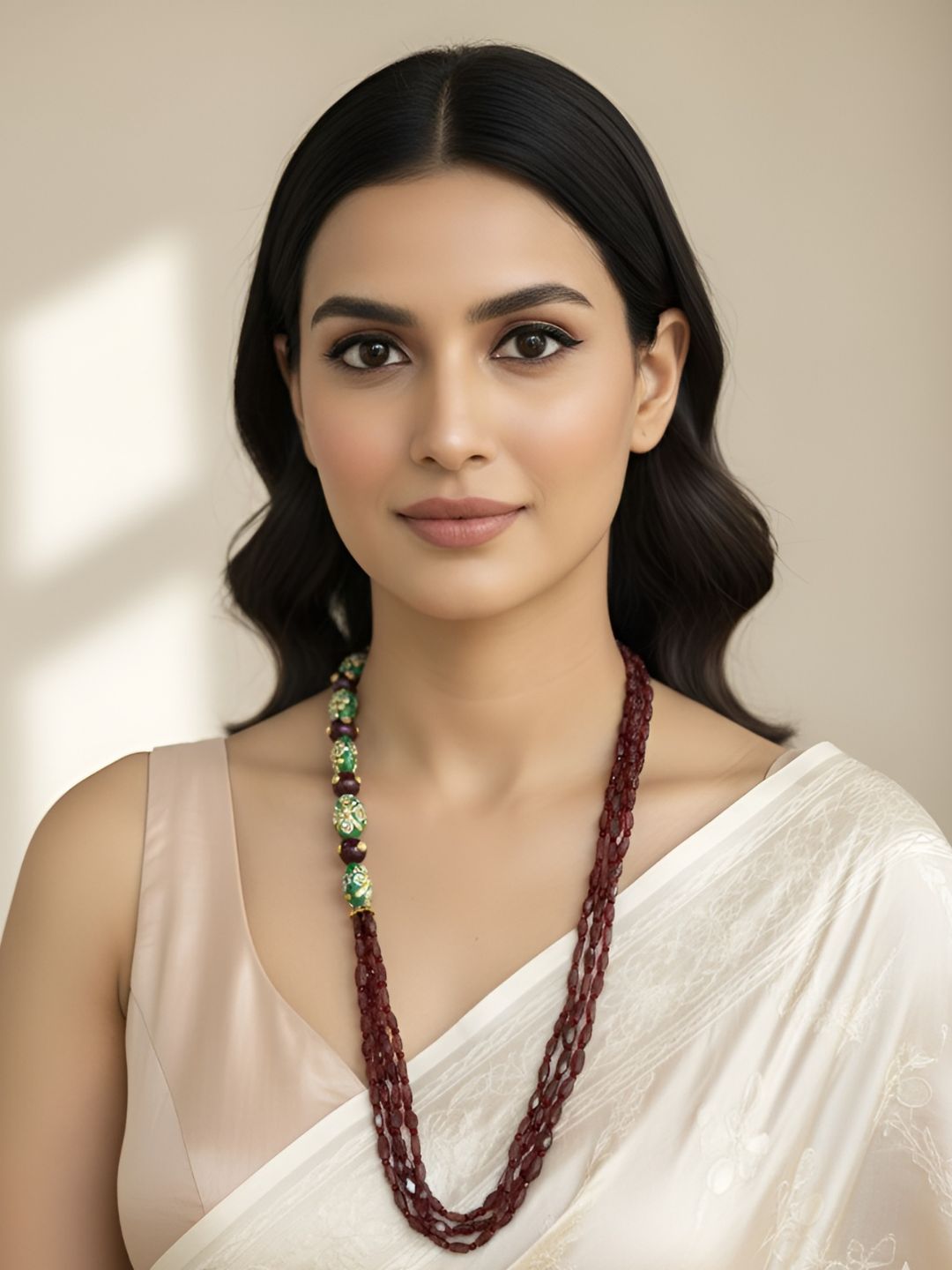 Designer Semi Precious Gemstone Garnet Side Pattern Beads Jewellery Necklace Set