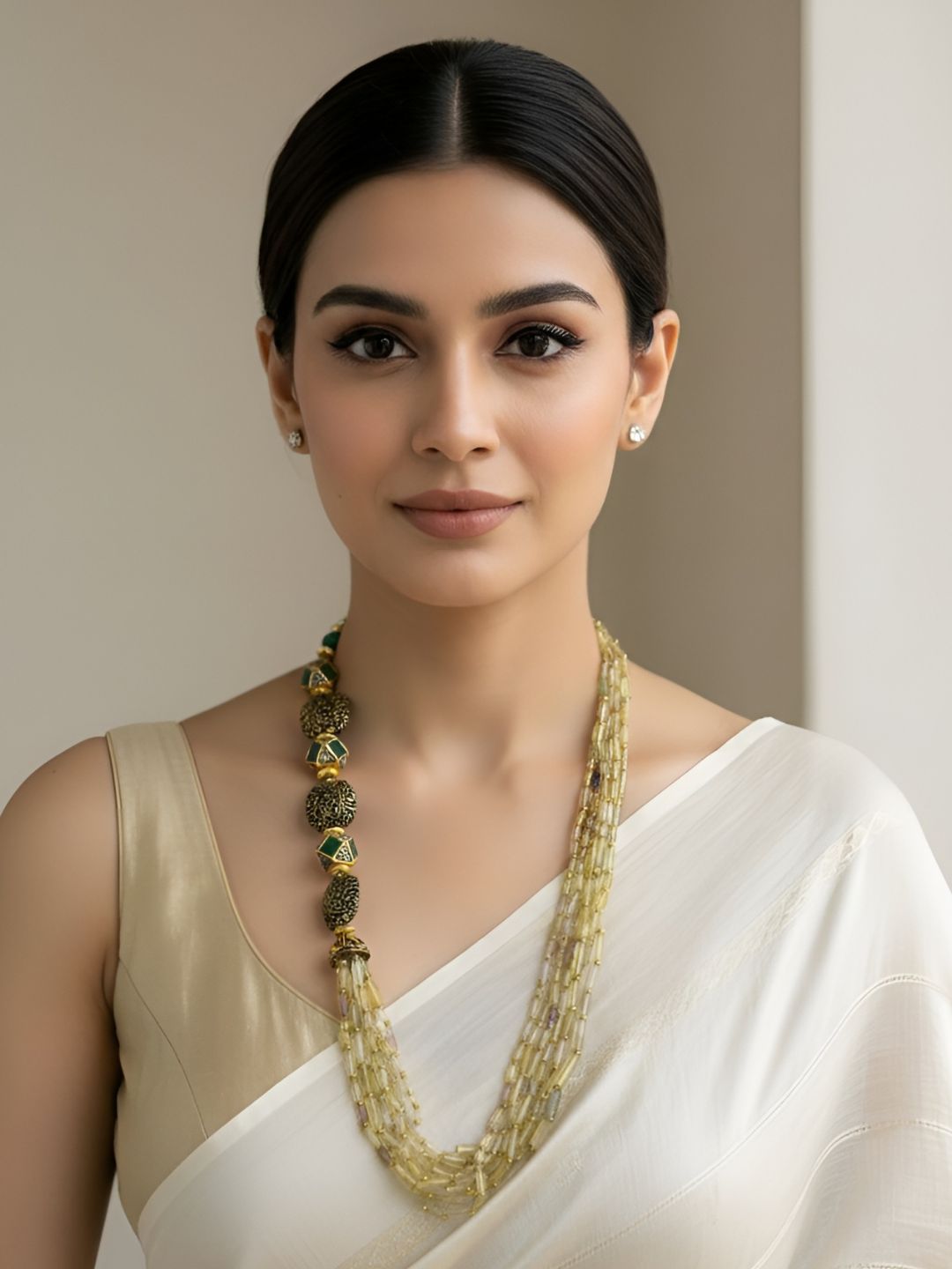 Semi Precious Long Layered Fluoride Gemstone Beaded Jewellery Set