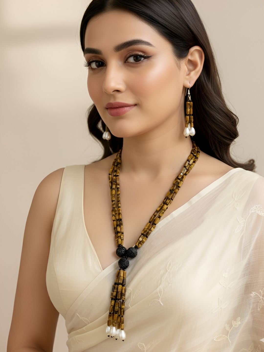 Stylish Natural Tiger Eye Beaded Necklace With Tassels - Gemstone Jewelry