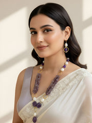 Statement Look Pearls And Raw Amethyst Beads Necklace | Handmade Gemstone Jewelry
