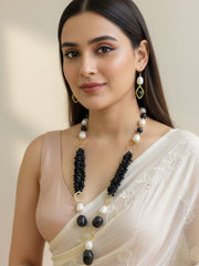 Designer Pearls And Black Onyx Beaded Necklace Set - Black Beads Necklace For Women