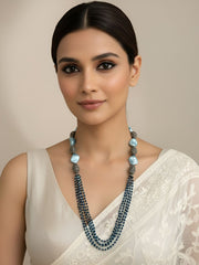 Designer Long Semi Precious Gemstone Blue Topaz Beaded Jewellery Necklace Set
