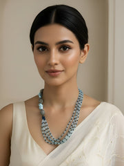 Designer Multi Layered Blue Beaded Jewellery Necklace Set - Gemstone Jewelry