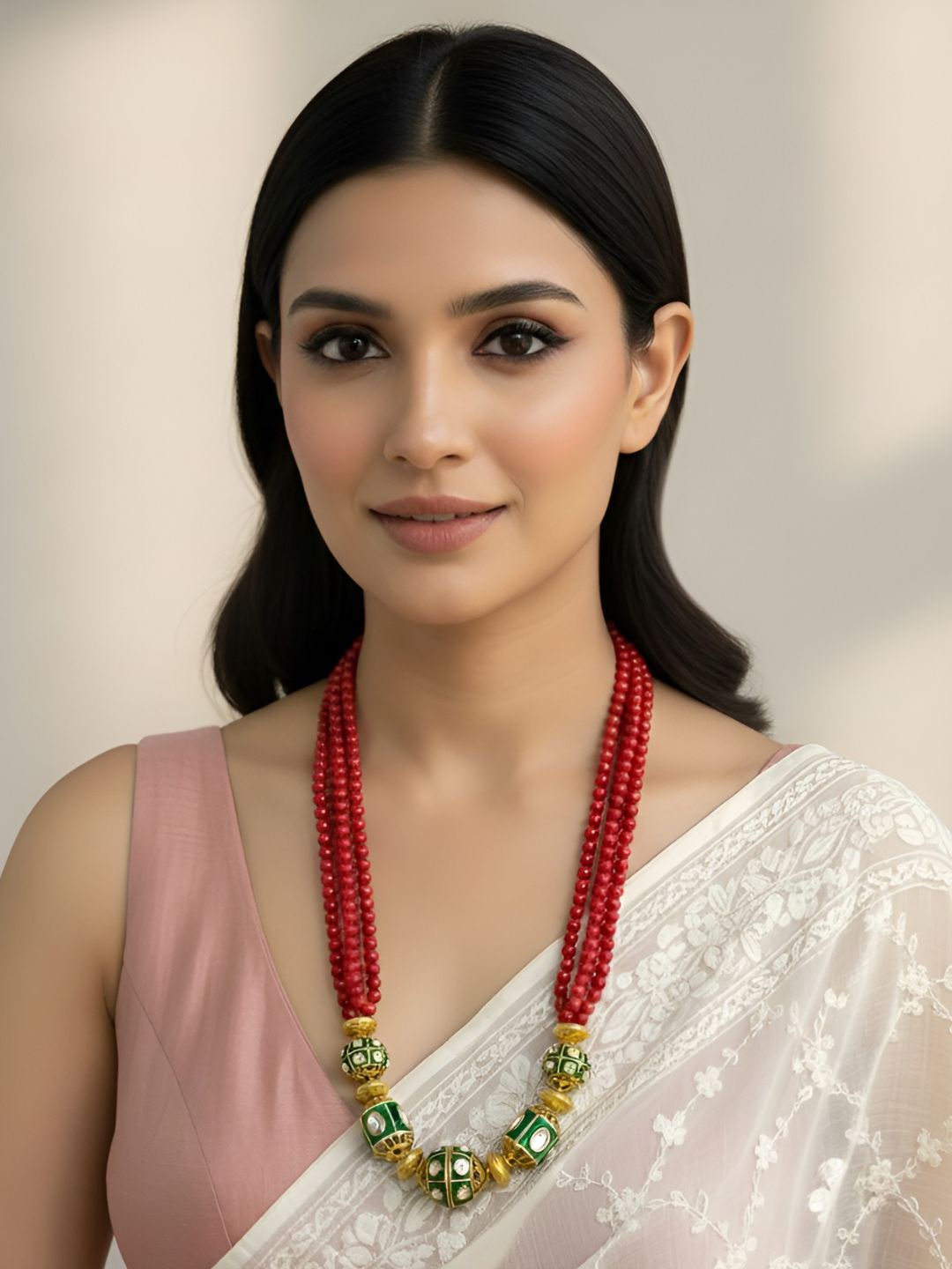 Designer Semi Precious Multilayered Red Coral Beaded Necklace Set | Beaded Jewellery