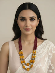 Designer Handcrafted Long Semi Precious Yellow Beads Necklace | Beaded Jewellery