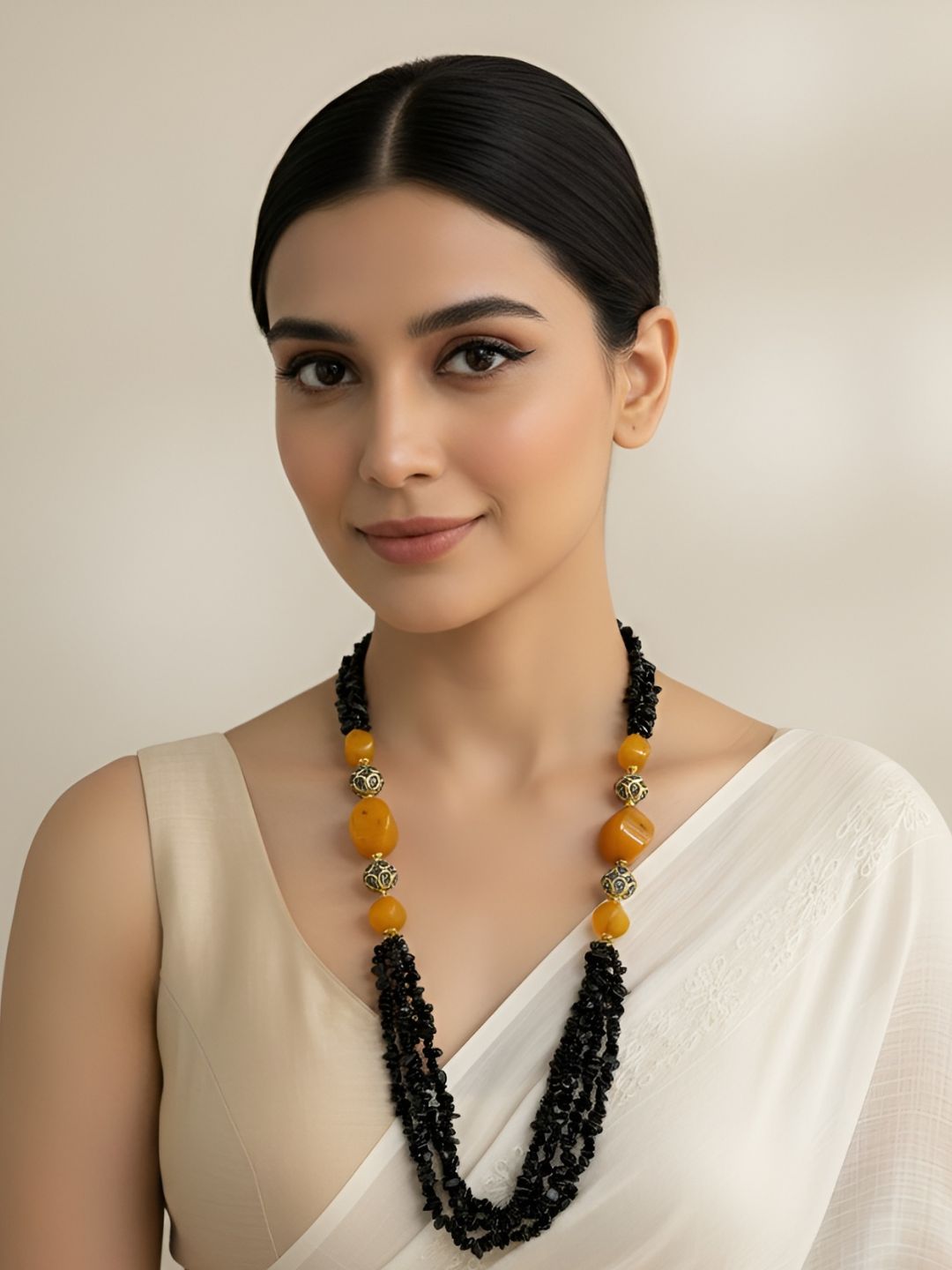 Designer Handcrafted Semi Precious Black Beaded Jewellery Set