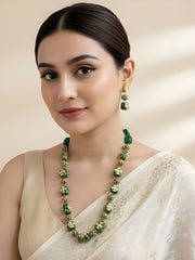 Elegant Semi Precious Hand Painted Tanjore Beaded Jewellery Set For Women