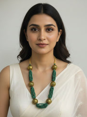 Fancy Multilayered Green Melachite Beaded Jewellery Necklace Set