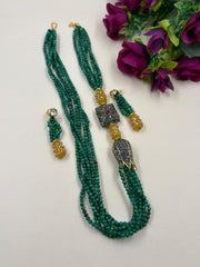 Semi Precious Melachite Green Beaded Jewellery Necklace Set
