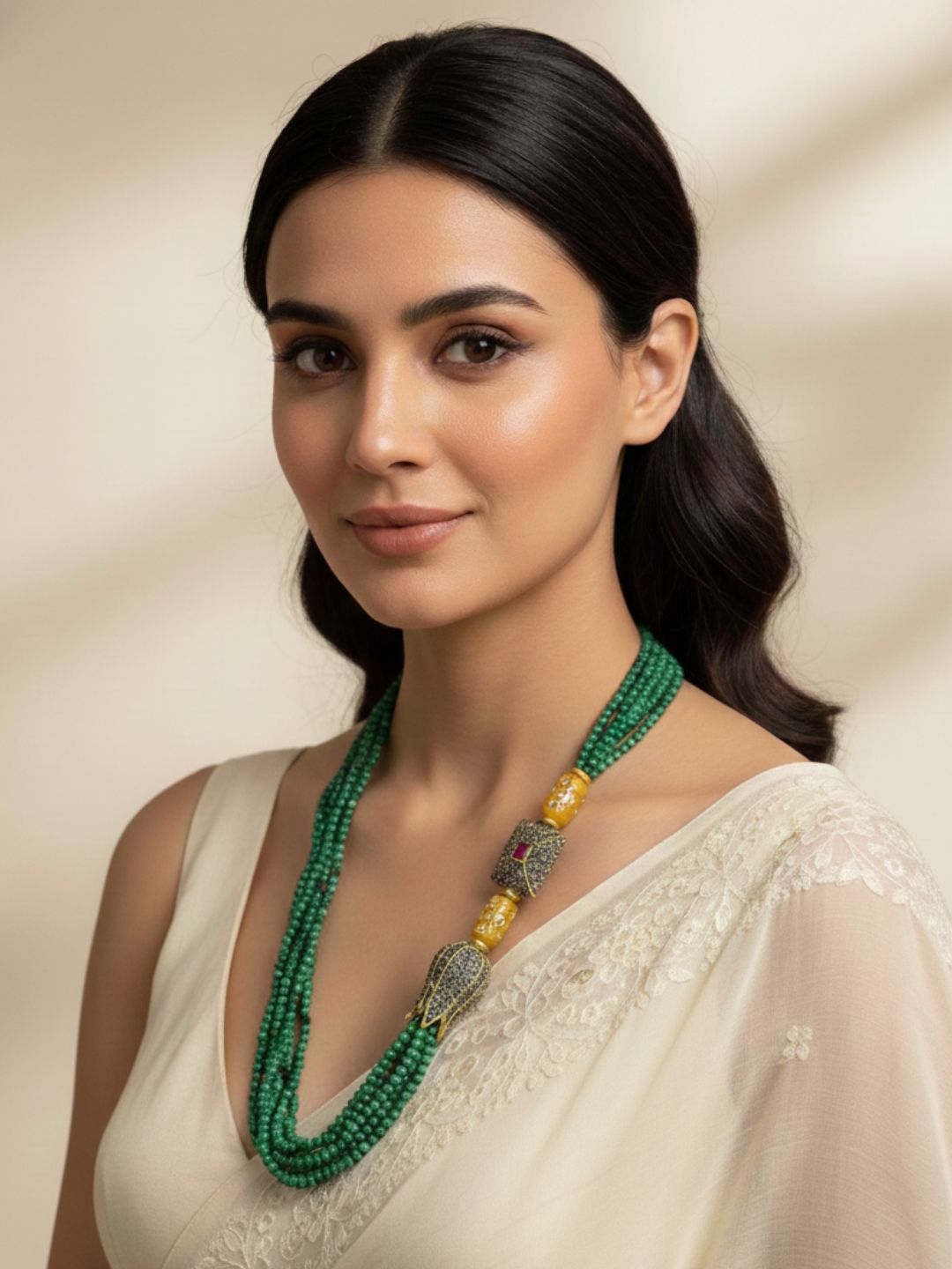 Semi Precious Melachite Green Beaded Jewellery Necklace Set