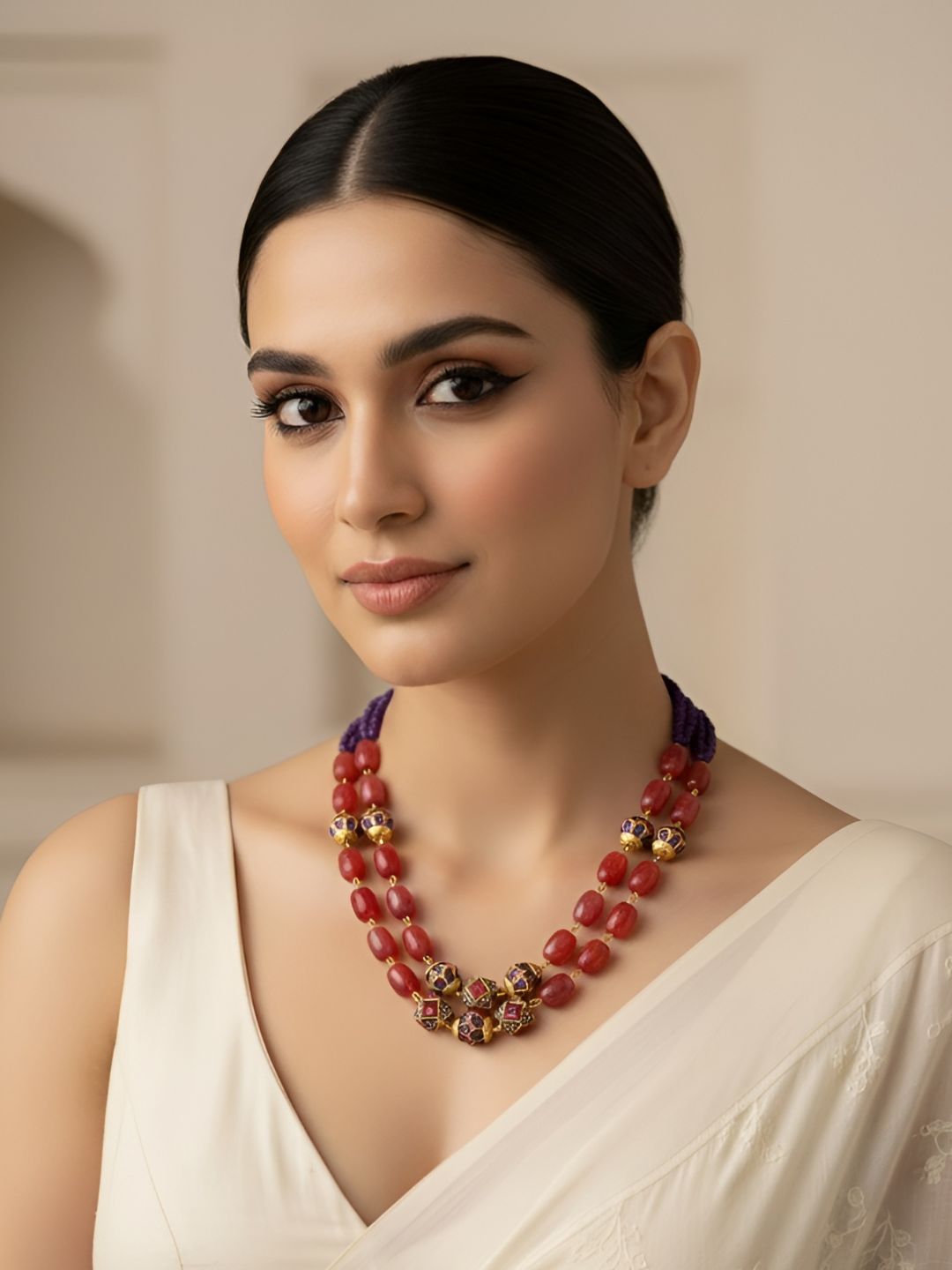 Semi Precious Pink Onyx And Amethyst Fancy Beads Necklace For Women