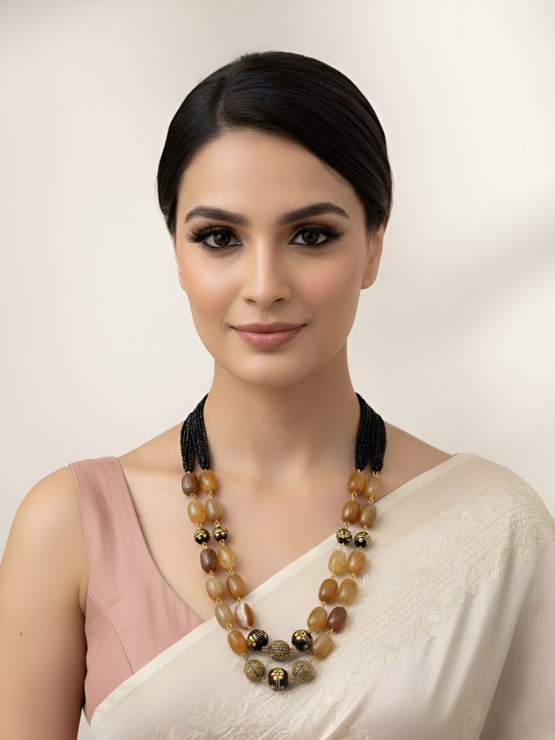 Semi Precious Gem Stone Brown And Black Hydro Beads Necklace