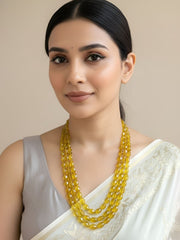 Semi Precious Layered Yellow Citrine Beaded Necklace For Women - Gemstone Beads Jewelry