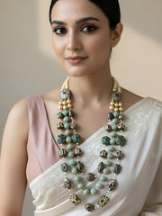 Unisex Layered Multi Color Jaipuri Jadau Beads Necklace For Wedding And Festive Wear