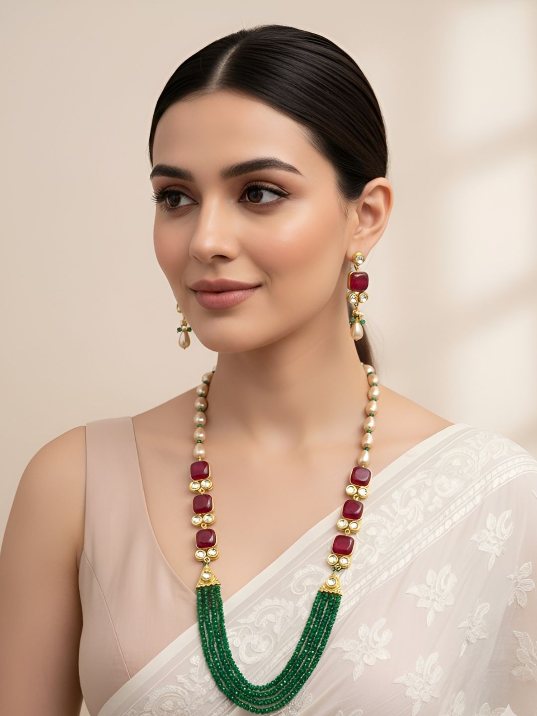 Designer Handcrafted Long Multi Color Jade Beads Necklace For Women By Gehna Shop