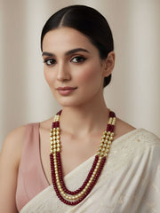 Designer Long Kundan And Ruby Pink Jade Beads Necklace For Men And Women