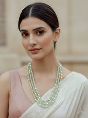 Semi Precious Triple Layered Mint Green Jade Beads Necklace For Men And Women