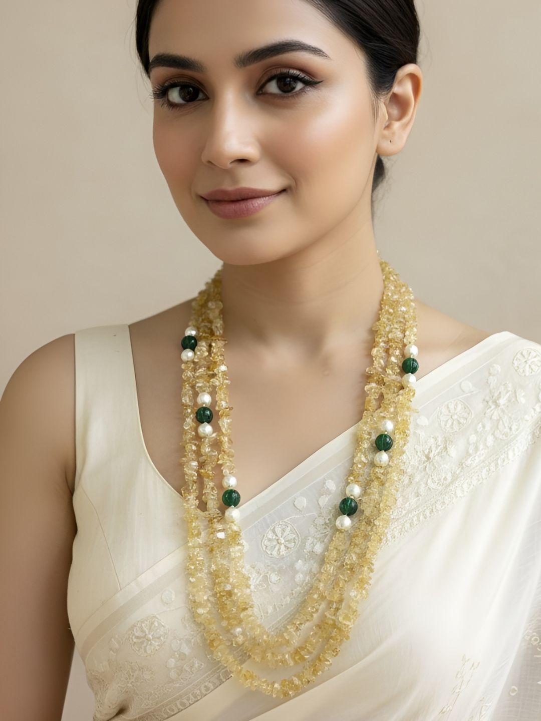 Long Layered Semi Precious Gemstone Citrine Yellow Beaded Necklace - Beaded Jewelry For Women