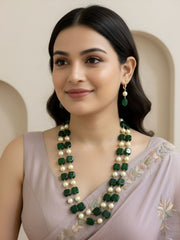 Long Semi Precious Double Layered Jade Beaded Necklace Set - Elegant Beaded Jewelry For Women