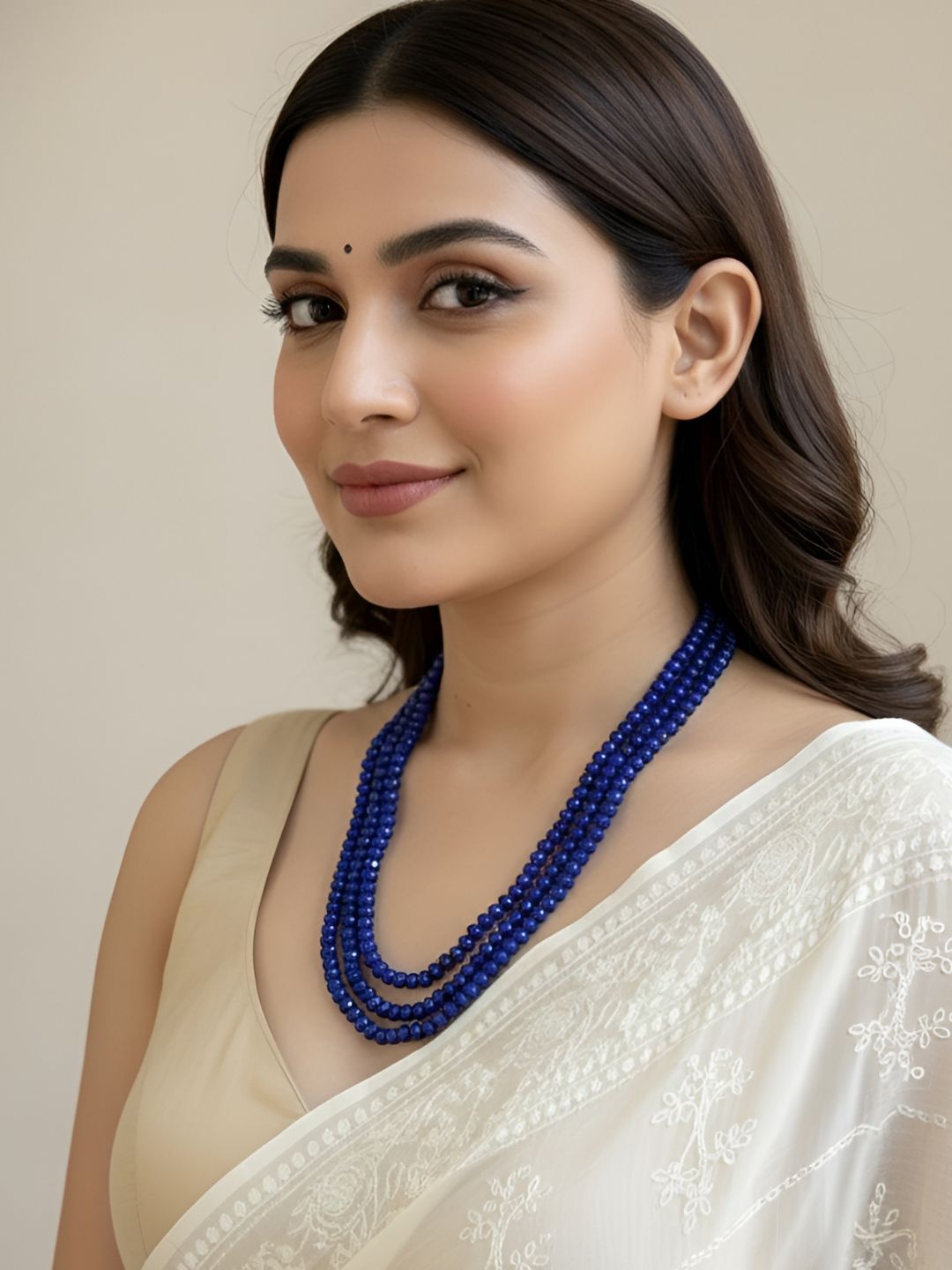andcrafted Triple Layered Semi Precious Blue Jade Beads Necklace By Gehna Shop