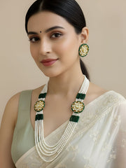 Designer Multi Layered Long Side Kundan Brooch And Pearl Necklace For Women - Wedding And Festive Wear Beads Jewelry