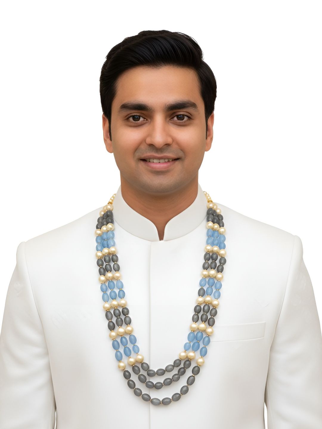 Triple Layered Semi Precious Jade Beads Necklace For Men And Women | Dulha Mala