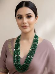 Unisex Semi Precious Multilayered Green Jade Beaded Necklace by Gehna Shop | Green Beads Necklace