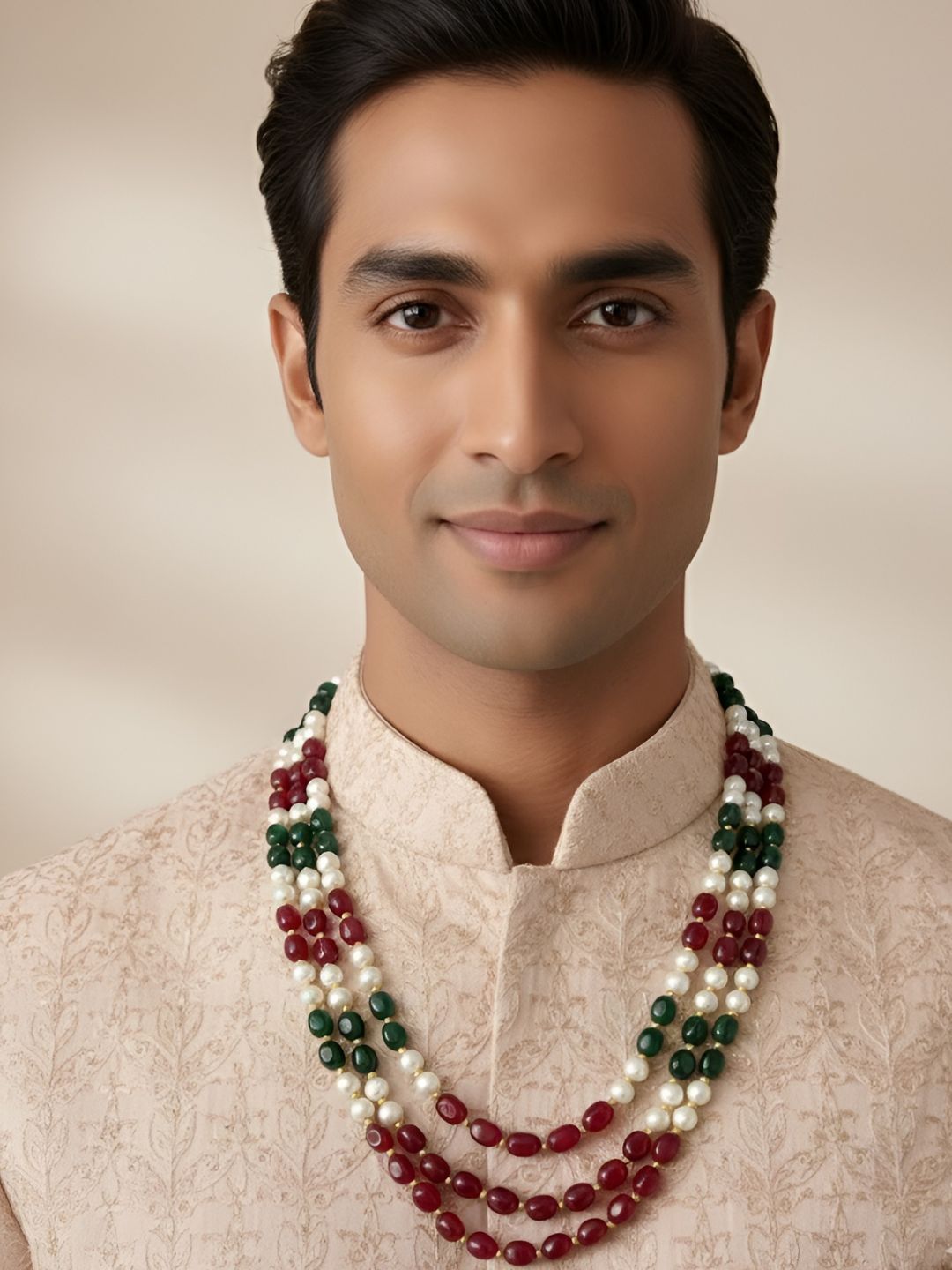 iple Layered Multi Color Beaded Necklace For Grooms Sherwani - Gemstone Beaded Jewelry