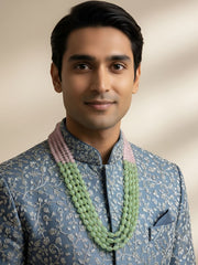 Unisex Layered Semi Precious Mint Green And Pink Jade Long Beaded Necklace - Gemstone Beads Jewelry