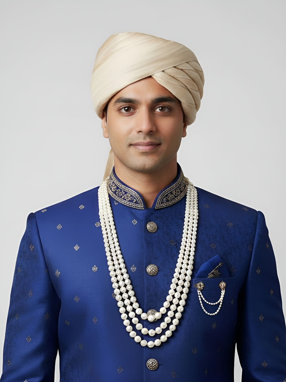Handcrafted Triple Layered Shell Pearl Necklace For Grooms | Pearl Mala For Sherwani