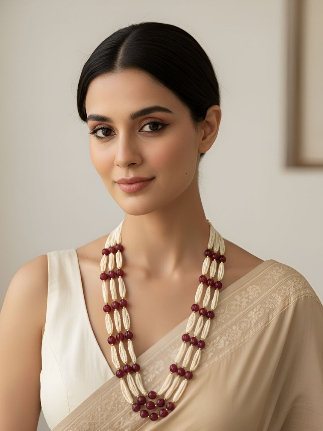 Designer Handcrafted Red Jade And Pearls Beads Necklace For Women By Gehna Shop