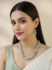 Designer Semi Precious Chalcedony Stone Beads Necklace Set - Beaded Jewelry For Women